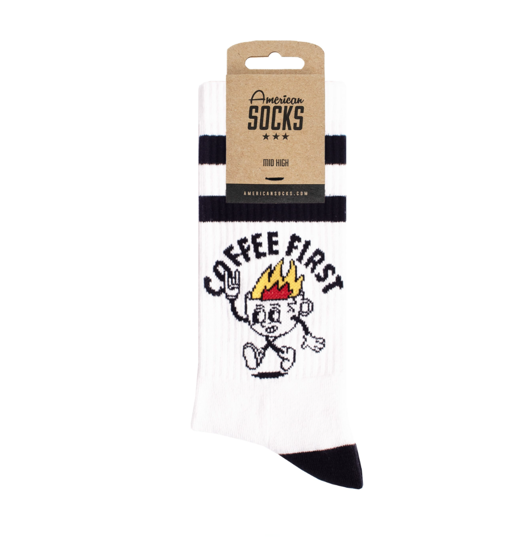 "Coffee First" Mid High Socks